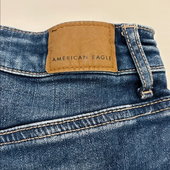 American Eagle Outfitters Dark Blue Distressed Jean Shorts - Picture 3 of 5